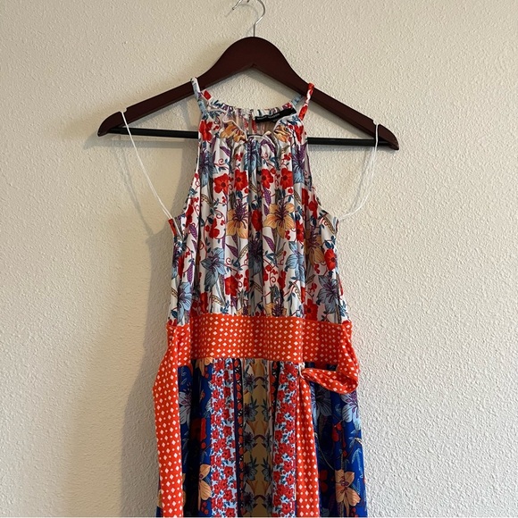 NWOT Maggy London Women's Multicolor Blue Print High Neck Maxi Dress Size 2 - Picture 2 of 10